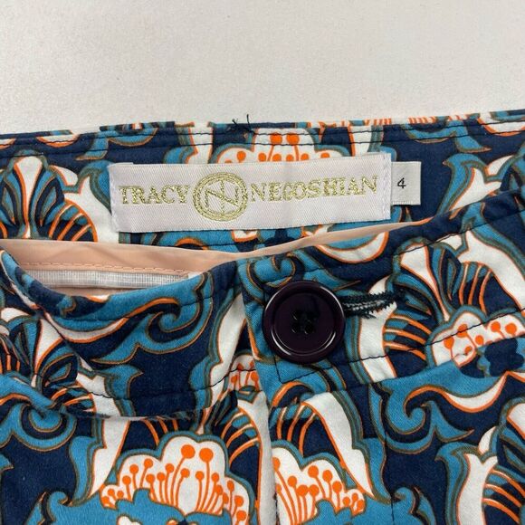 TRACY NEGOSHIAN Size 4 Colorful Floral Print Chino Shorts Stretch Blue Orange - Picture 3 of 6